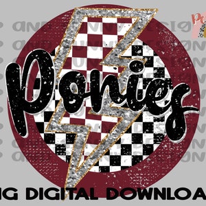 Ponys | Beunruhigt | Karierter Blitz | Kariert | Glitzer | Spirit Tee | Beunruhigt | PNG Digitaler Download | Sublimationsdesign