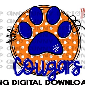 Cougars | Paw Print | Spirit Tee | PNG Digital Download | Sublimation Design