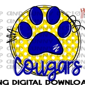 Cougars | Paw Print | Spirit Tee | PNG Digital Download | Sublimation Design