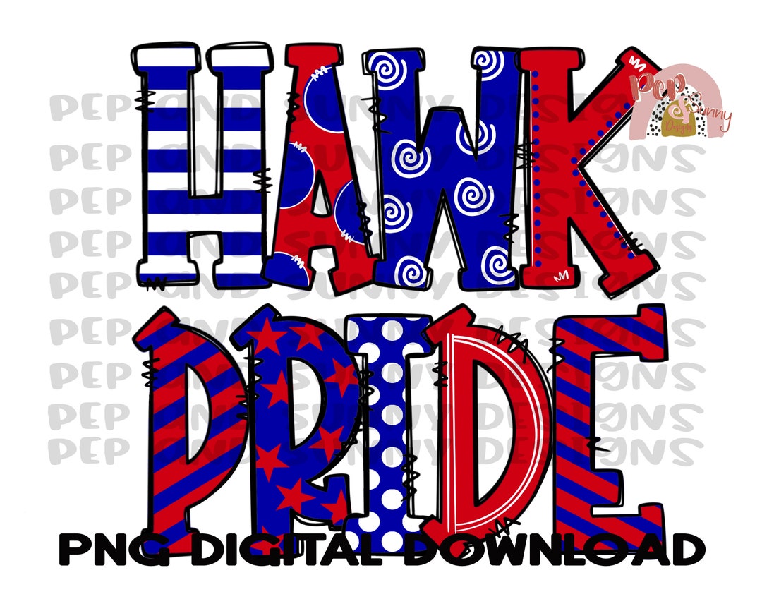 Hawk Pride | Doodle Design | Mascot | Royal Blue and Red | Spirit Tee ...