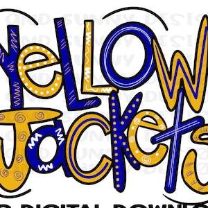 Yellow Jackets | Hand Lettered | Doodle Design | PNG Digital Download | Sublimation Design