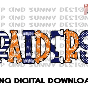 Raiders Bleu marine et orange | t-shirt esprit esprit | Conception de griffonnages | Téléchargement numérique PNG | Conception par sublimation