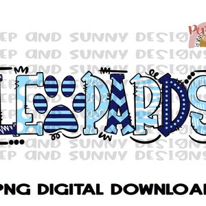 Leopards Navy and Columbia Blue Design Spirit Tee Design | Doodle Design Paw PNG Digital Download | Sublimation Design