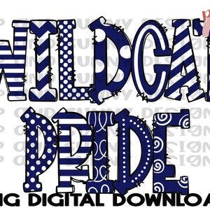 Wildcat Pride | Wildcats | Navy Blue | Spirit Tee | Doodle Design | PNG Digital Download | Sublimation Design