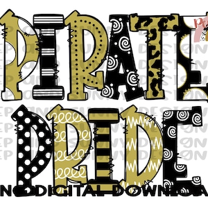 Pirate Pride | Doodle Design | Mascot | Spirit Tee | PNG Digital Download | Sublimation Design