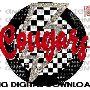 Cougars | Distressed | Blitz | Kariertes | Glitzer | Spirit T-Shirt | Distressed | PNG Digitaler Download | Sublimationsdesign