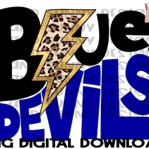 Blue Devils | Leopard Bliksemschicht | Spirit Tee | PNG Digital Download | Sublimatie Ontwerp