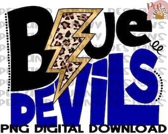 Blue Devils / Leopard Lightning Bolt / Spirit Tee / PNG Digital Download / Sublimation Design