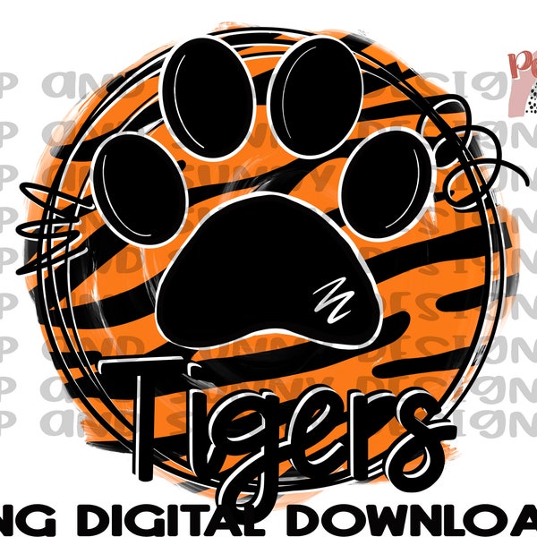 Tigers | Paw Print | Tiger Stripes | Spirit Tee | PNG Digital Download | Sublimation Design