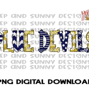 Blue Devils marineblauw en oud goud | T-shirt met geest | Krabbelontwerp | Digitale png-download | Sublimatieontwerp