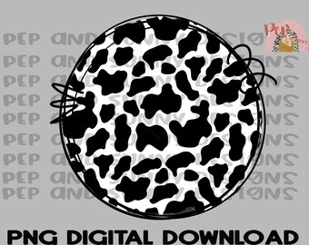 Círculo con estampado de vaca / Garabato / Descarga digital PNG / Diseño de sublimación