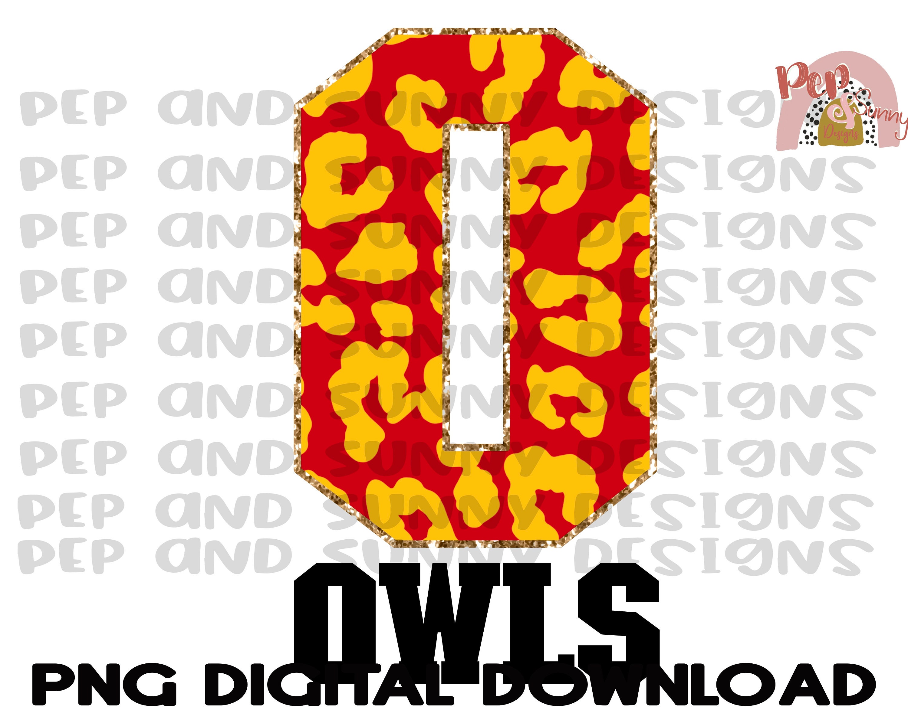 Owls Red Yellow Gold Leopard Design | Spirit Tee | PNG Digital Download | Sublimation Design