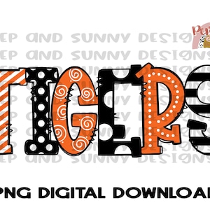 Tigers | Mascot | Spirit Tee | Doodle Design | PNG Digital Download | Sublimation Design