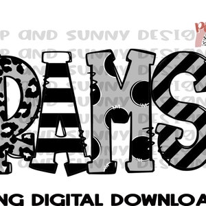 Rams | Spirit Tee | Silver and Black Doodle Design | PNG Digital Download | Sublimation Design