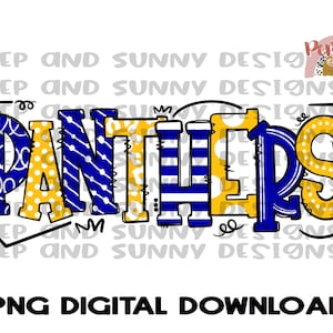Panters geelgoud en koningsblauw | T-shirt met geest | Krabbelontwerp | Digitale png-download | Sublimatieontwerp