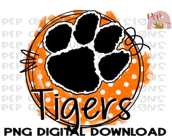 Tigres | Orange | Empreinte de patte | Pois | T-shirt esprit | Téléchargement numérique PNG | Conception par sublimation