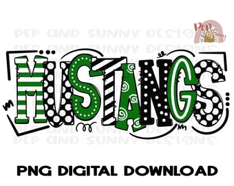 Mustangs / Diseño de doodle / Diseño de camiseta Spirit / Descarga digital PNG / Diseño de sublimación