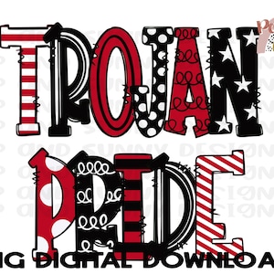 Trojan Pride | Spirit Tee | Doodle Design | PNG Digital Download | Sublimation Design