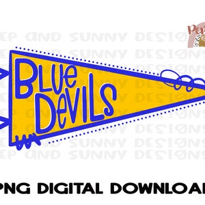 Blue Devils Pennant // ¡Dos diseños! Mascota // Spirit Tee // PNG Digital Download // Diseño de sublimación