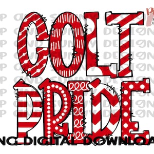 Conception de Doodle rouge Colt Pride | T-shirt esprit | Téléchargement numérique PNG | Conception par sublimation