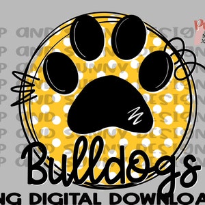 Bulldogs | Paw Print | Paw | Spirit Tee | Polka Dots Circle Design | PNG Digital Download | Sublimation Design