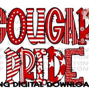 | Cougar Pride | de conception Doodle | De tee-shirt Spirit Mascotte | PNG Digital Download | Conception de sublimation