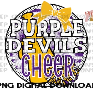 Purple Devils Cheer / Cheer Team Design / Dance Team Design / Megaphone / Bow / PNG Digital Download / Sublimation Design