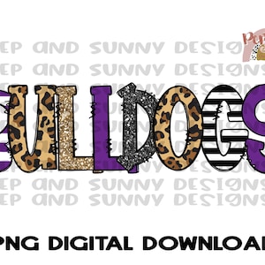 Bulldogs | Leopard | Doodle Design | Mascot | Spirit Tee | PNG Digital Download | Sublimation Design