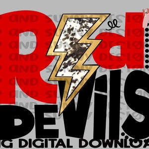 Red Devils / Cowhide Lightning Bolt / Spirit Tee / PNG Digital Download / Diseño de sublimación