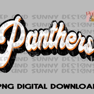 Panthers Orange Black and White Retro Design Distressed Spirit Tee Design | PNG Digital Download | Sublimation Design