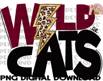 Wildcats | Leopard Lightning Bolt | Spirit Tee | PNG Digital Download | Sublimation Design