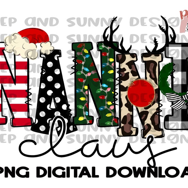 Nanni Claus | Santa Hat | Reindeer | Leopard  | Christmas | PNG Digital Download | Sublimation Design