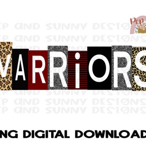 Warriors | Spirit Tee | Block Stencil Design | Mascot | PNG Digital Download | Sublimation Design