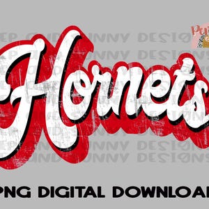 Diseño retro de los Hornets / Desgastado / Diseño de camiseta Spirit / Descarga digital PNG / Diseño de sublimación