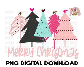 Merry Christmas | Trees| Christmas Trees | Pink| PNG Digital Download | Sublimation Design