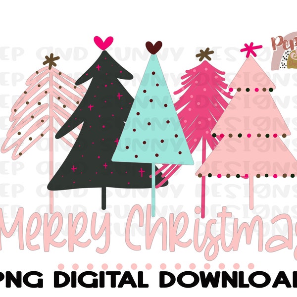 Merry Christmas | Trees| Christmas Trees | Pink| PNG Digital Download | Sublimation Design