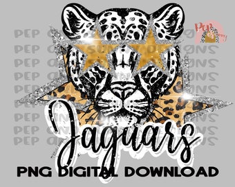 Jaguares / Ojos de estrella / Desgastado / Brillantina / Grunge / Diseño de camiseta Spirit / Descarga digital PNG / Diseño de sublimación