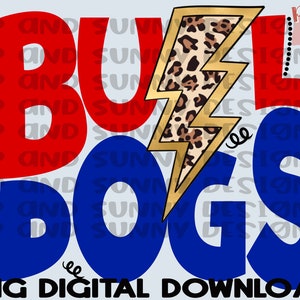 Bulldogs | Leopard Lightning Bolt | Spirit Tee | PNG Digital Download | Sublimation Design