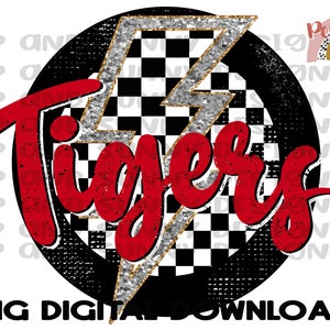 Tiger | Distressed | Blitz | Kariertes | Glitzer | Spirit T-Shirt | Distressed | PNG Digitaler Download | Sublimationsdesign