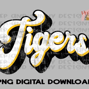 タイガース | レトロデザイン | ダメージ加工 | スピリットTシャツ | PNGデジタルダウンロード | 昇華デザイン