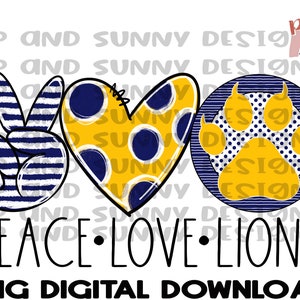 Peace Love Lions Bleu Marine | Empreinte de patte | Design de t-shirt Spirit | Téléchargement numérique PNG | Conception par sublimation