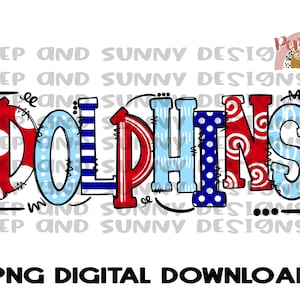Delfine Rot Royal Blau Hellblau | Spirit Tee | Doodle Design | PNG Digitaler Download | Sublimationsdesign
