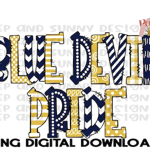 Blue Devil Pride / Diseño de garabatos / Mascota / Spirit Tee / PNG Descarga digital / Diseño de sublimación
