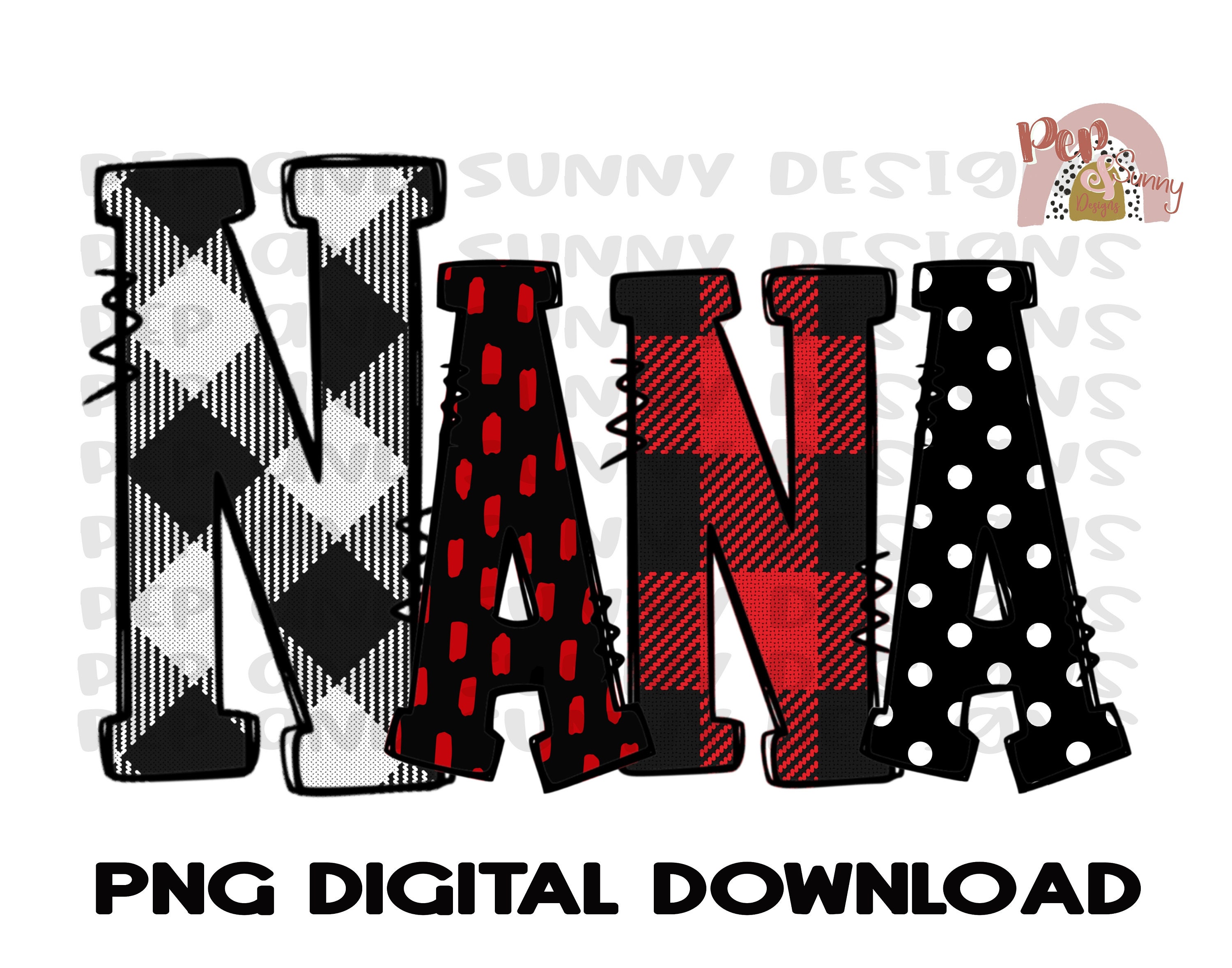 Nanel Lettering Nana | Doodle Design | Plaids | PNG Digital Download | Sublimation ...