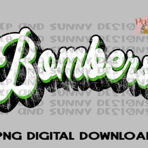 Bombers Green and Black Retro Design Apenado / Spirit Tee / PNG Descarga digital / Diseño de sublimación
