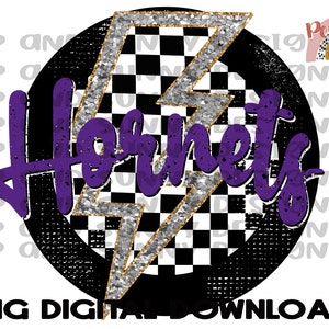 Hornets | Distressed | Blitz | Kariertes | Glitzer | Spirit T-Shirt | Distressed | PNG Digitaler Download | Sublimationsdesign