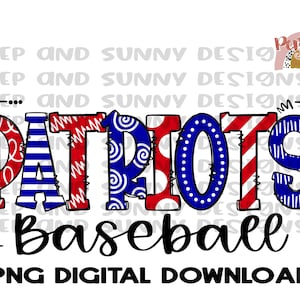 Patriots | Baseball | Spirit Tee | Doodle Design | Mascot | PNG Digital Download | Sublimation Design