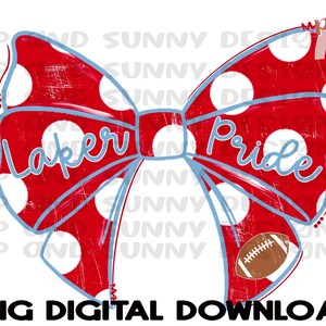 Noeud Laker Pride effet vieilli, Noeud de football bleu et rouge Coquette de football Columbia | Téléchargement numérique PNG | Conception par sublimation