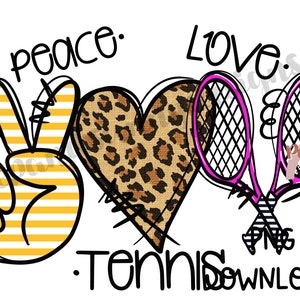 Peace Love Tennis Dibujado a Mano / PNG Descarga Digital / Diseño de Sublimación / Obra de Arte Imprimible / Archivo Digital