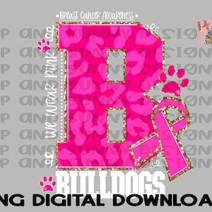 Bulldogs 2 Breast Cancer Design | Bulldogs | Leopard | Pink | PNG Digital Download | Sublimation Design